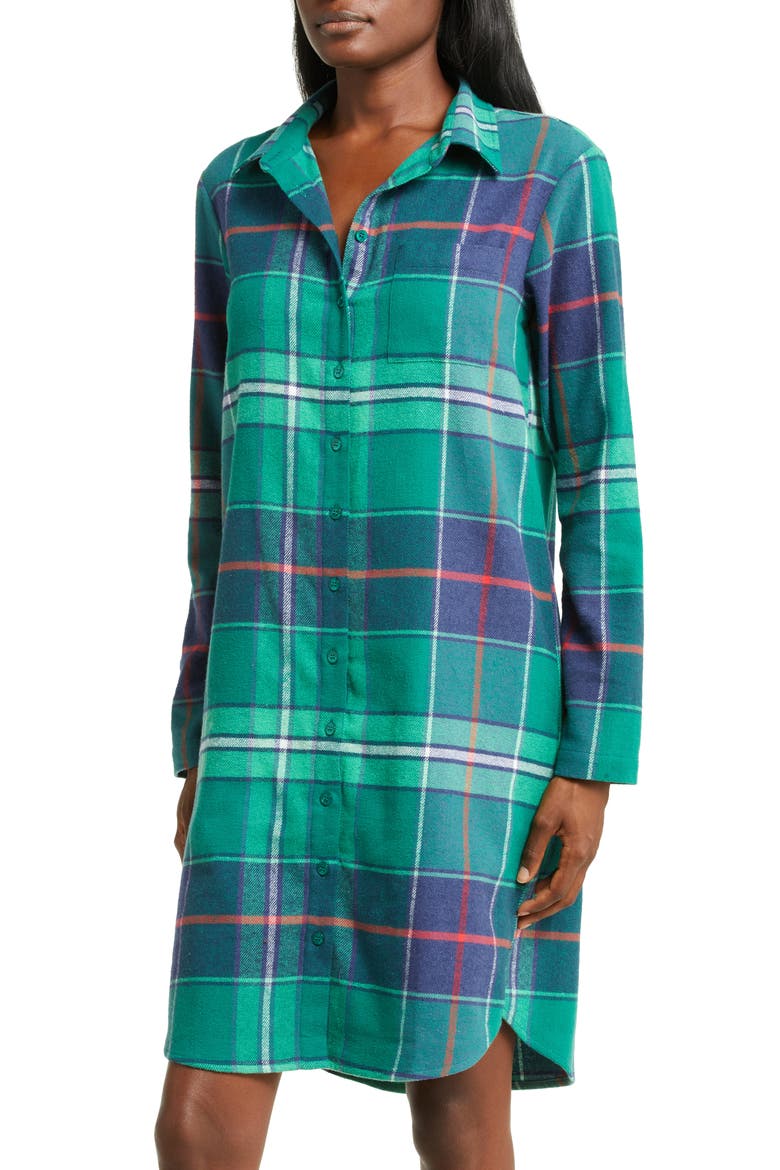 Matching Family Moments Cotton Flannel Nightshirt, Alternate, color, GREEN EVERGREEN JOLLY PLAID