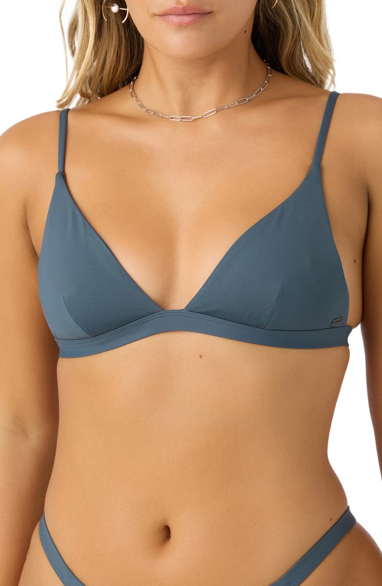 O
Neill Saltwater Solids Seaside Triangle Bikini Top, Main, color, Slate