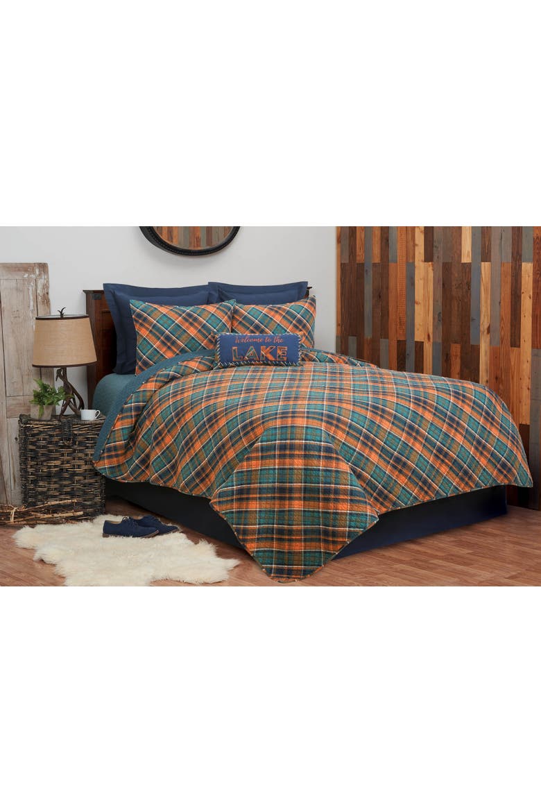 Troy Plaid Cotton Quilt Set - Reversible and Machine Washable, Main, color, Blue