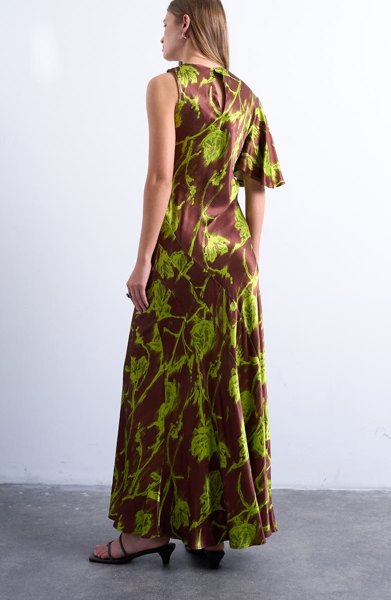 Topshop Asymmetric Bias Cut Satin Maxi Dress, Alternate, color, Rust Multi