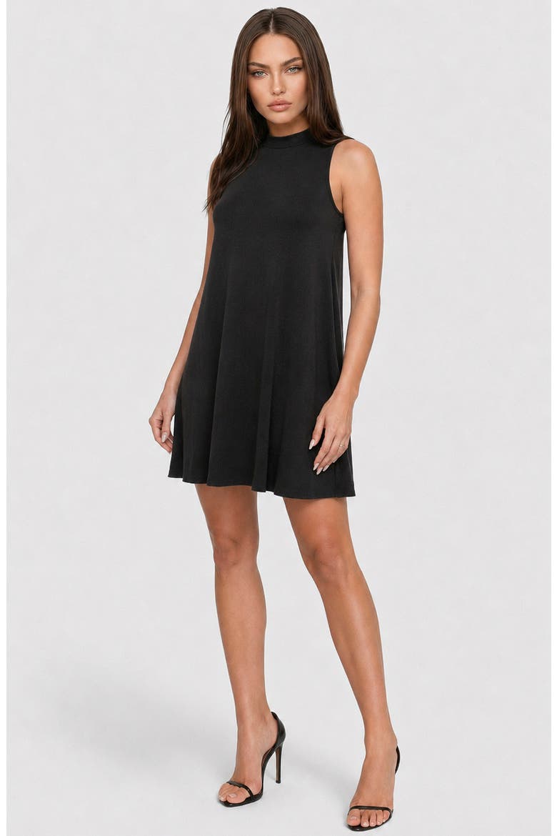 Mock Neck Rib Knit Trapeze Dress, Alternate, color, BLACK