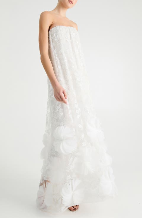Margot Beaded Floral Appliqué Strapless Gown
