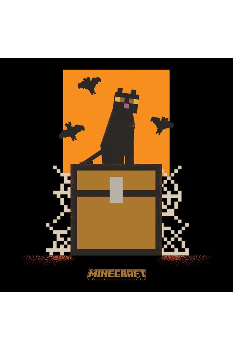 Boys Minecraft Black Cat And Bats Logo T Shirt, Alternate, color, Black