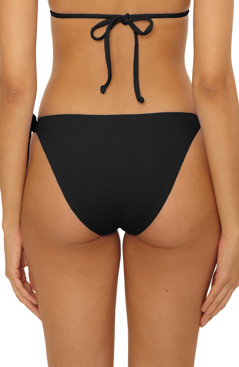 Becca Modern Edge Tie Side Rib Bikini Bottoms, Alternate, color, Black