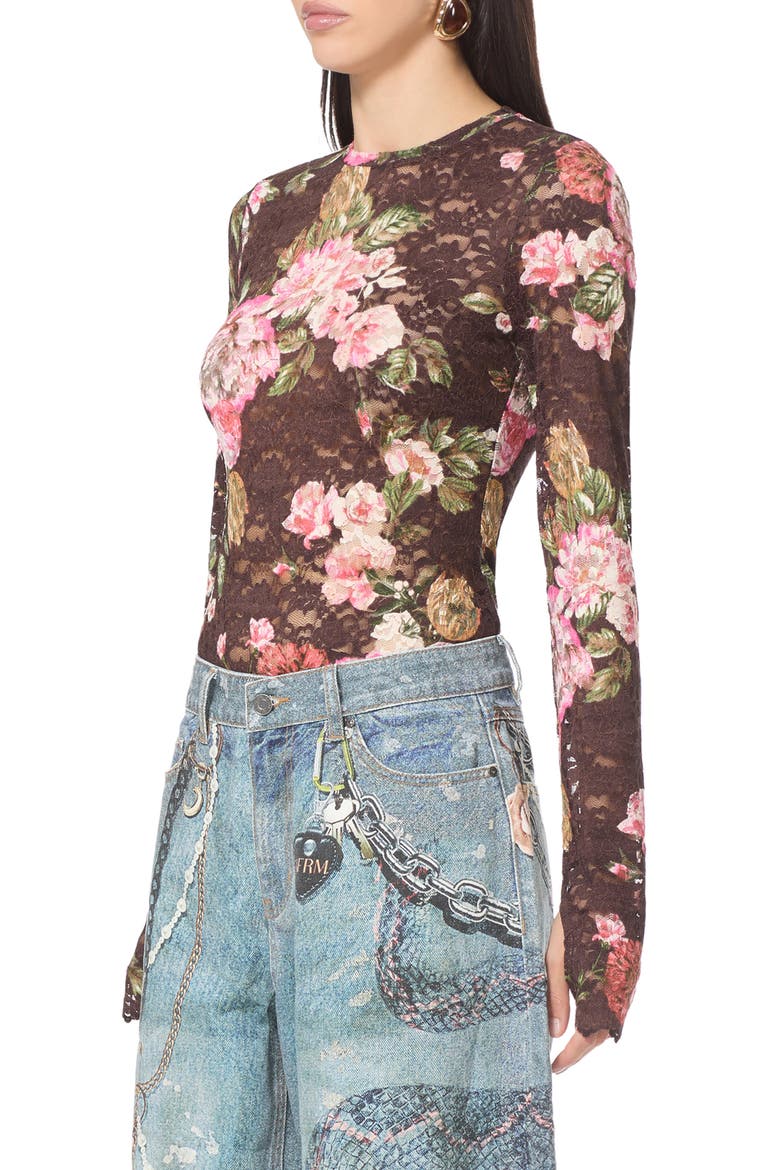 Kaylee Floral Lace Long Sleeve Top, Alternate, color, CHOCOLATE ROSE