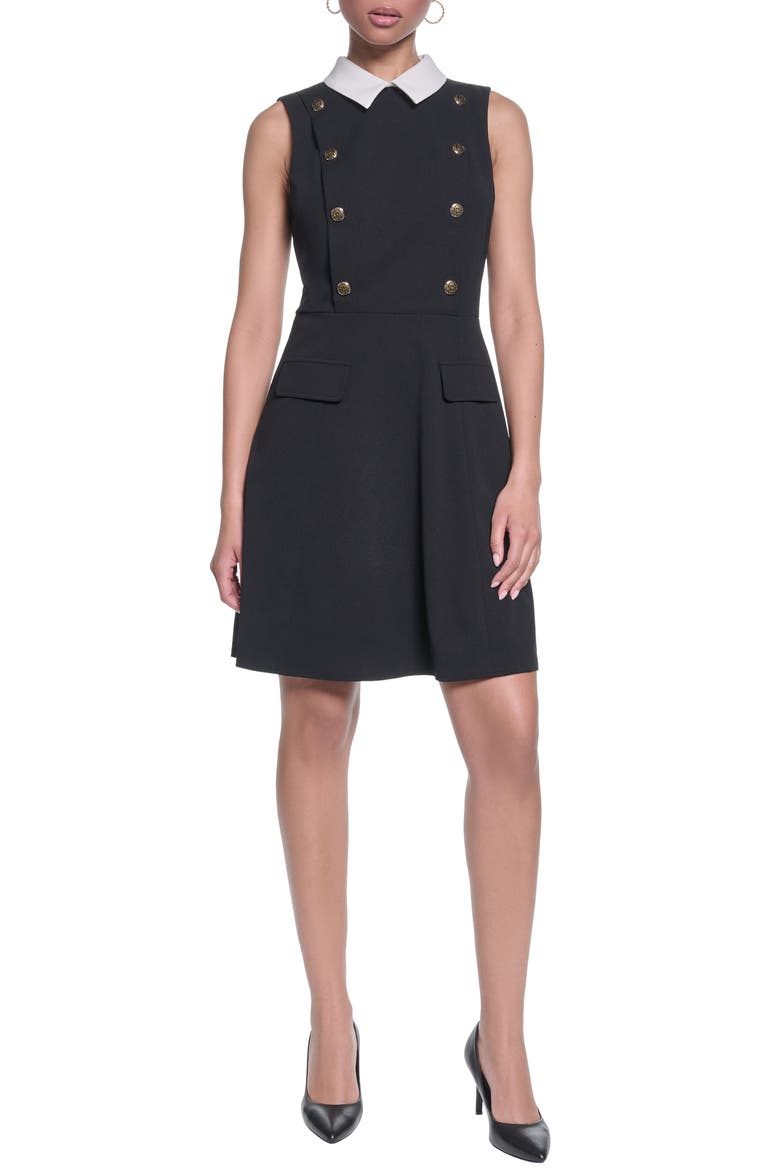 Contrast Collar Scuba Crepe A-Line Dress, Main, color, BLACK SOFT WHITE