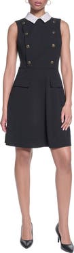 KARL LAGERFELD PARIS Contrast Collar Scuba Crepe A-Line Dress