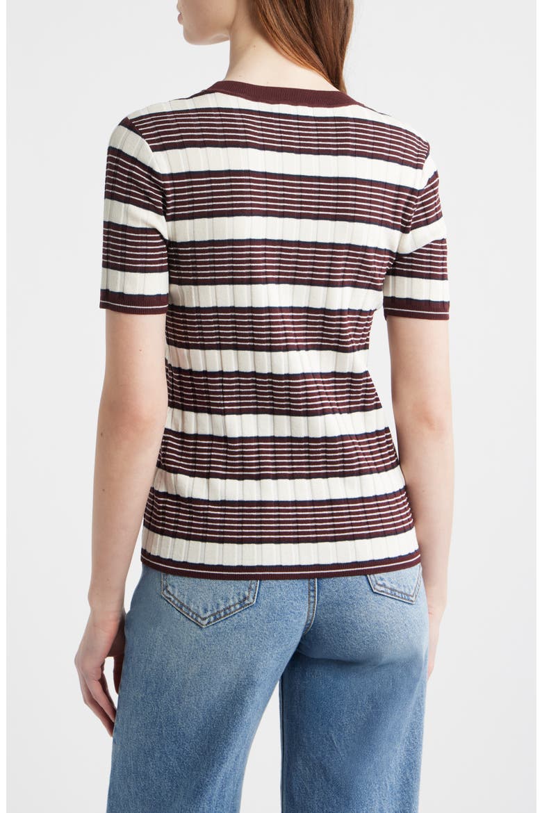 Ellen Stripe Short Sleeve Sweater, Alternate, color, BURGUNDY