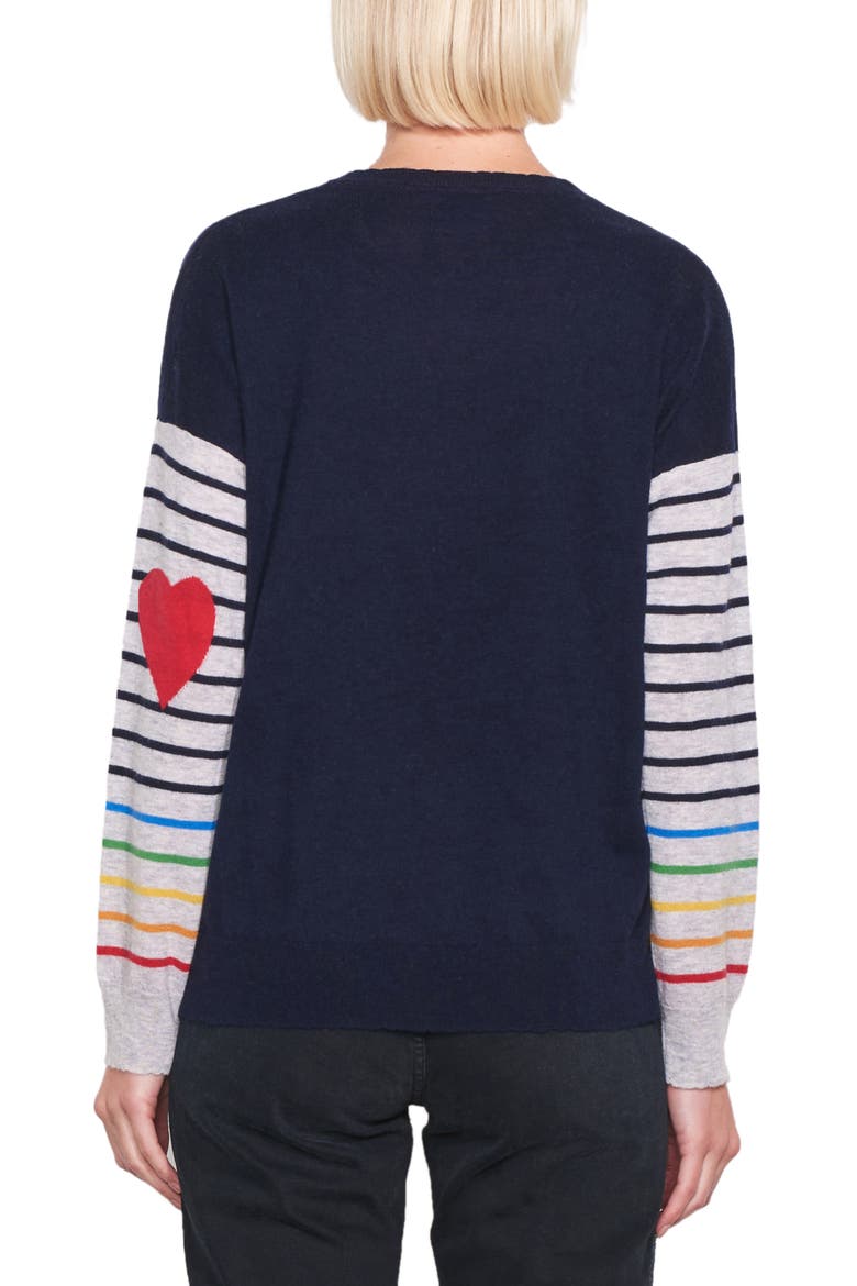 Rainbow Stripe Sleeves Wool & Cashmere Sweater, Alternate, color, NAVY