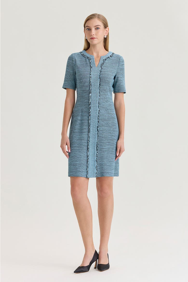 Tweed Knit Fringe Accent Sheath Dress, Main, color, Serene/Black