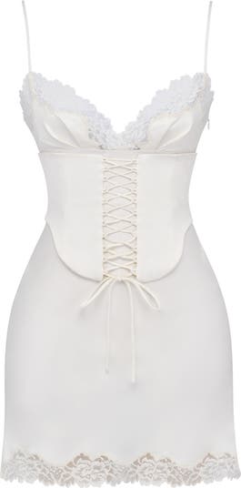 Soraya Lace Trim Satin Minidress with Detachable Corset