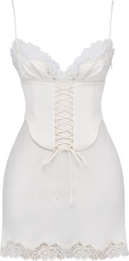 HOUSE OF CB Soraya Lace Trim Satin Minidress with Detachable Corset