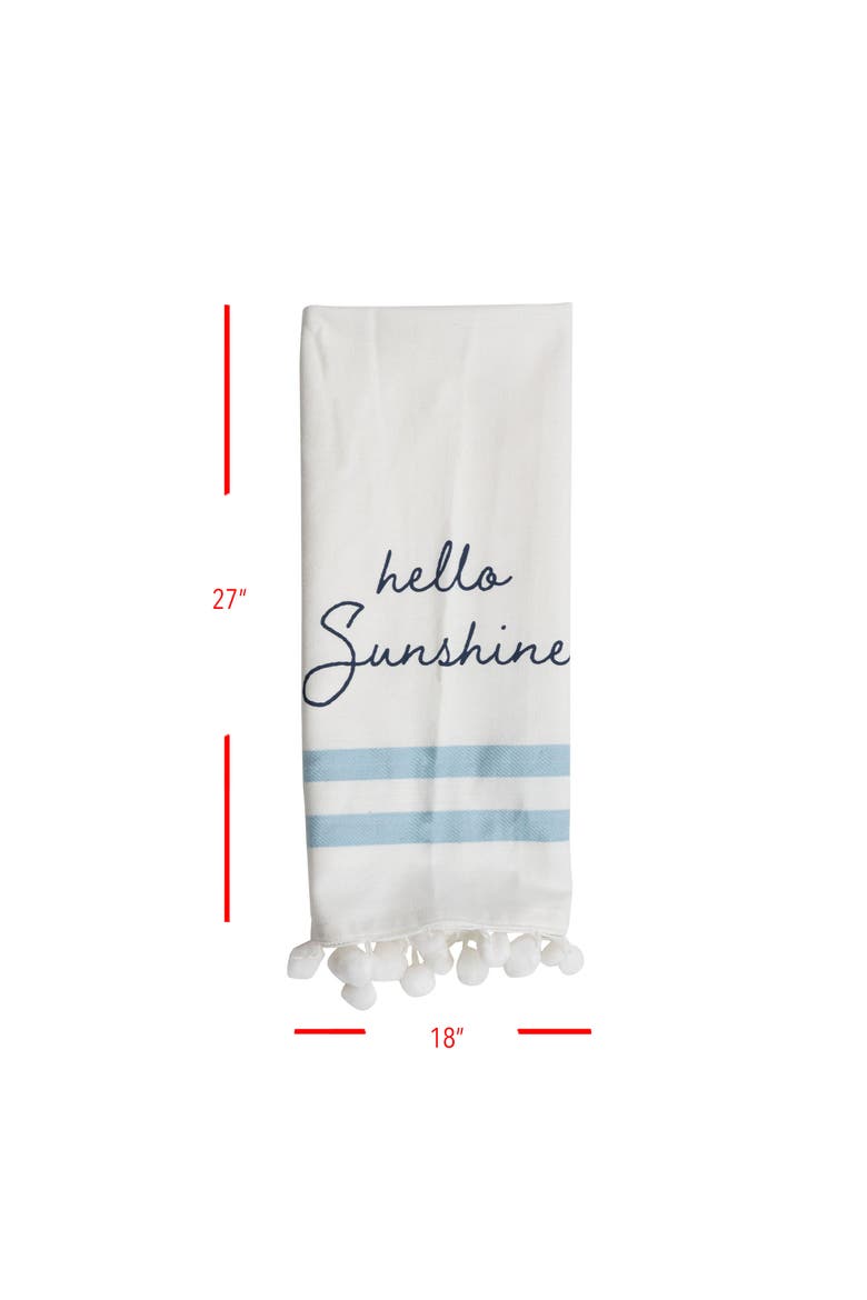 "Hello Sunshine" Handsewn Pom Poms Kitchen Dishtowel, Alternate, color, White
