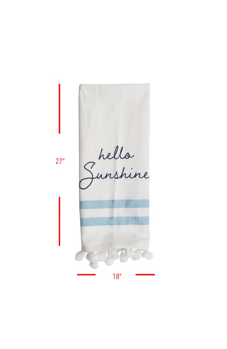 Foreside Home and Garden "Hello Sunshine" Handsewn Pom Poms Kitchen Dishtowel, Alternate, color, White