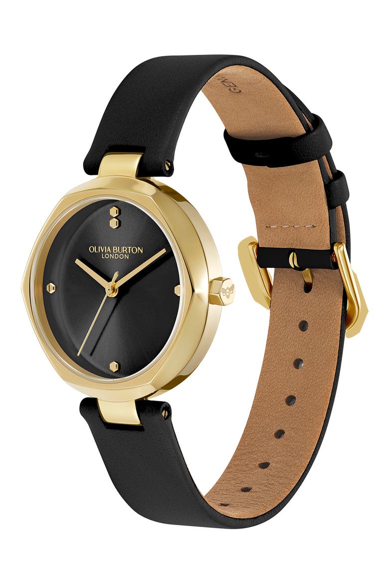 Dimension Leather Strap Watch, 32mm, Alternate, color, BLACK