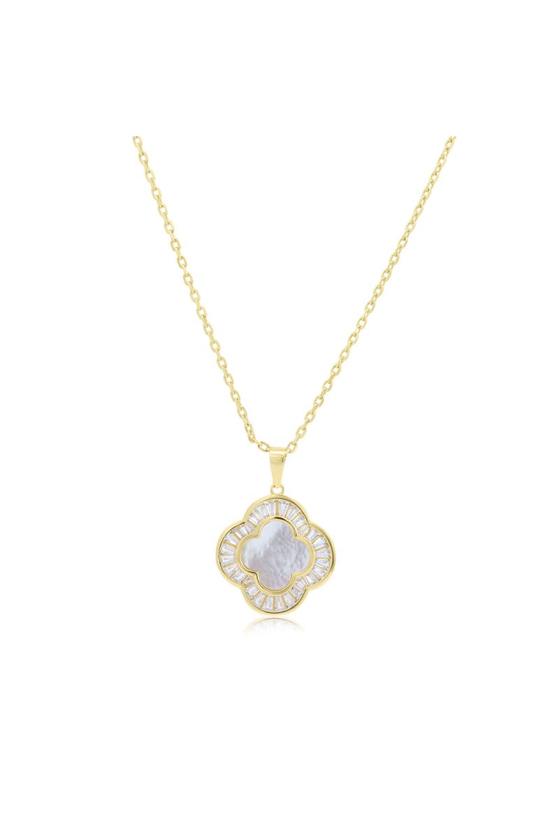 Large Mother of Pearl CZ Clover Necklace, Main, color, Mother of Pearl