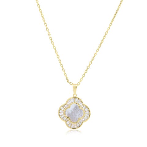 Large Mother of Pearl CZ Clover Necklace