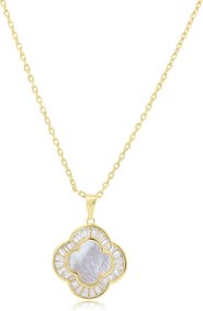 The Lovery Fine Jewelry Large Mother of Pearl CZ Clover Necklace