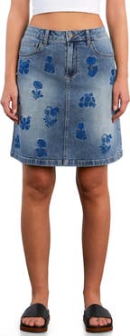 HINT OF BLU Wildflower Floral Embroidered Denim Skirt