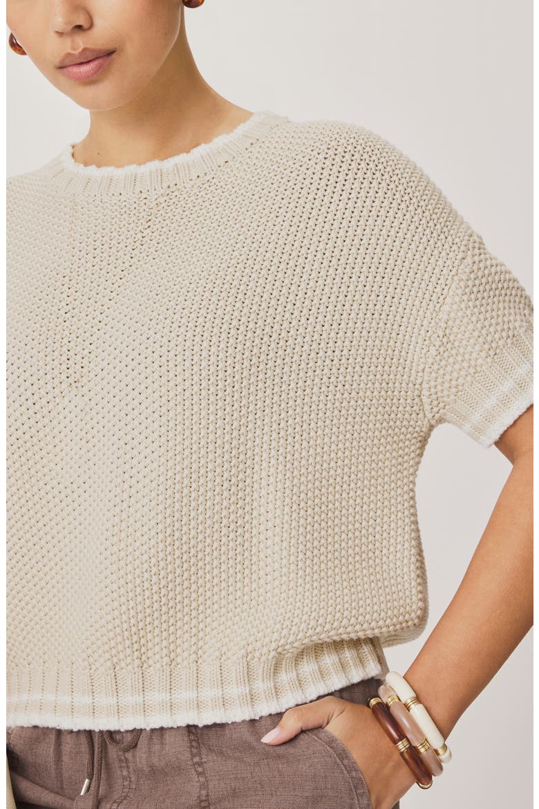 Ann Marie Short Sleeve Cotton Sweater, Alternate, color, LIGHT FAWN BEIGE/ SHELL GREY