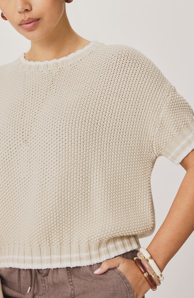 Splendid Ann Marie Short Sleeve Cotton Sweater, Alternate, color, Light Fawn Beige/ Shell Grey