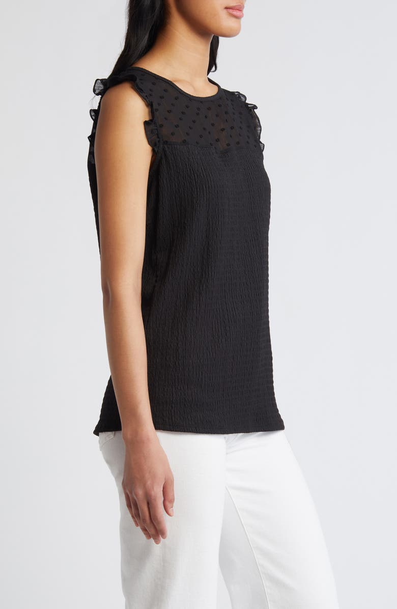 Loveappella Ruffle Clip Dot Smocked Shell, Alternate, color,