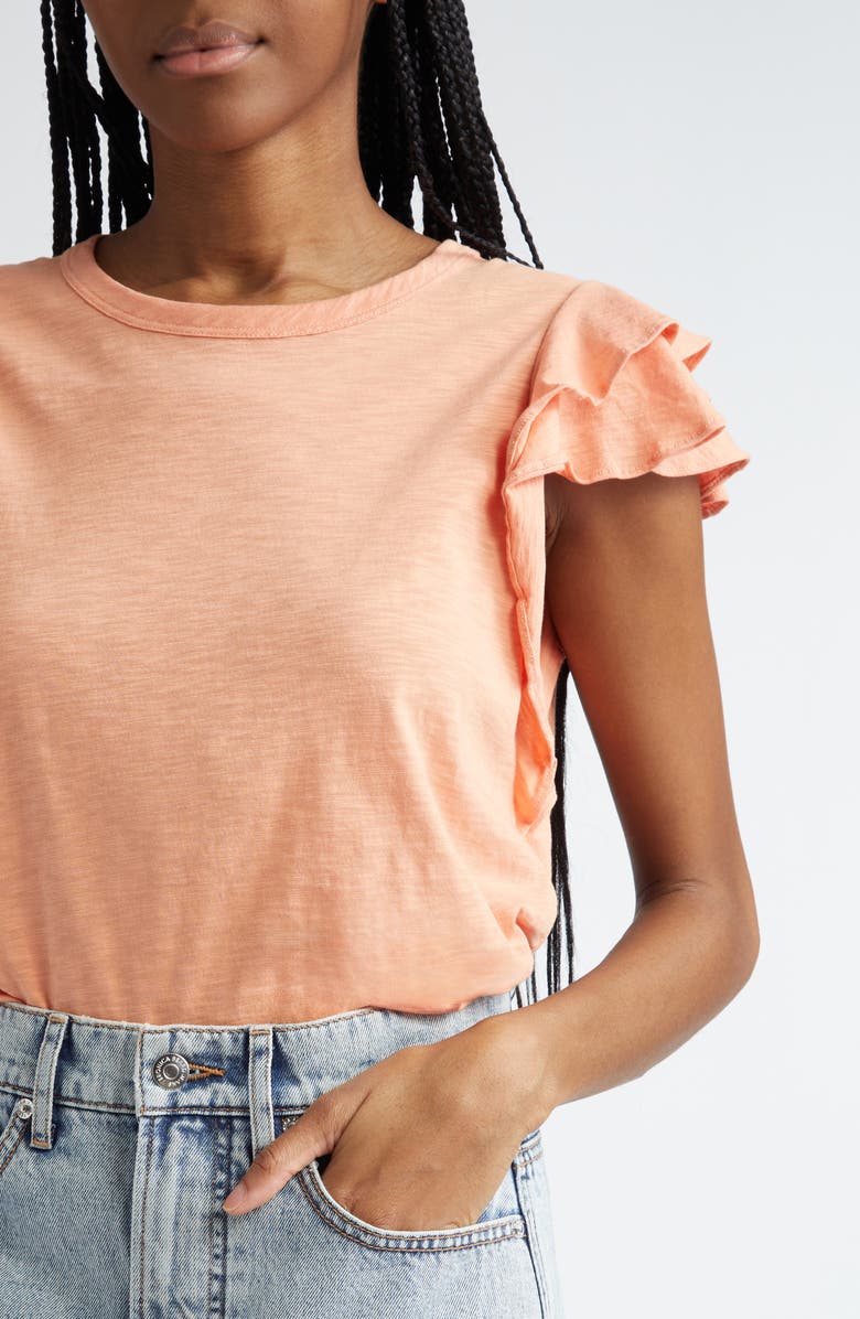 Veronica Beard Akeela Double Ruffle Sleeve Cotton Top, Alternate, color, Coral