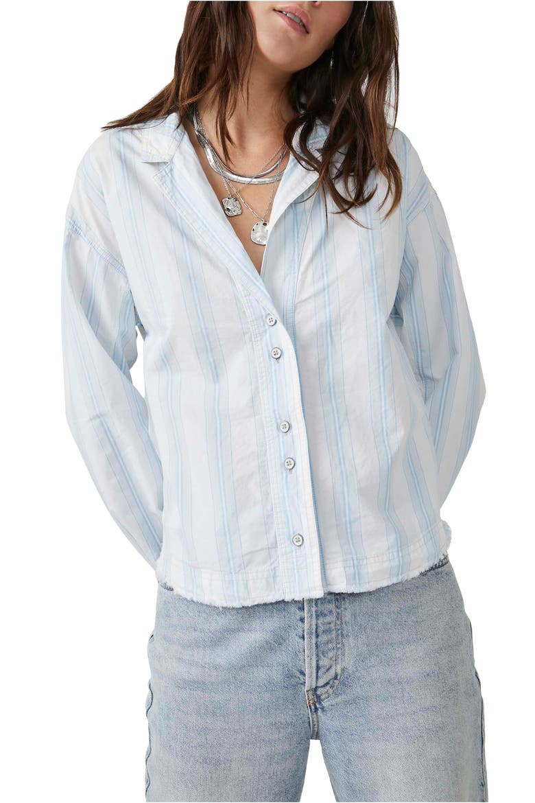 Kelia Stripe Trapeze Button-Up Shirt, Alternate, color, CRISP WHITE COMBO