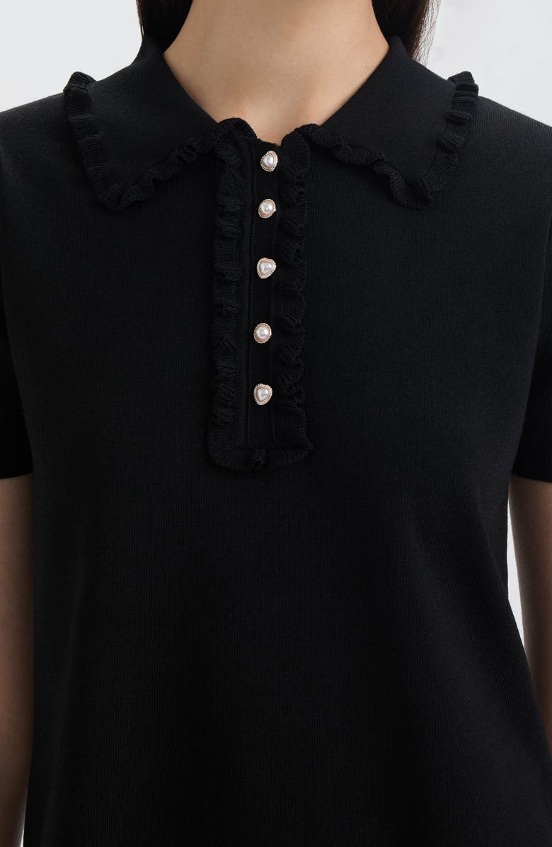 NVLT Ruffle Neck Polo Sweater, Alternate, color, Black