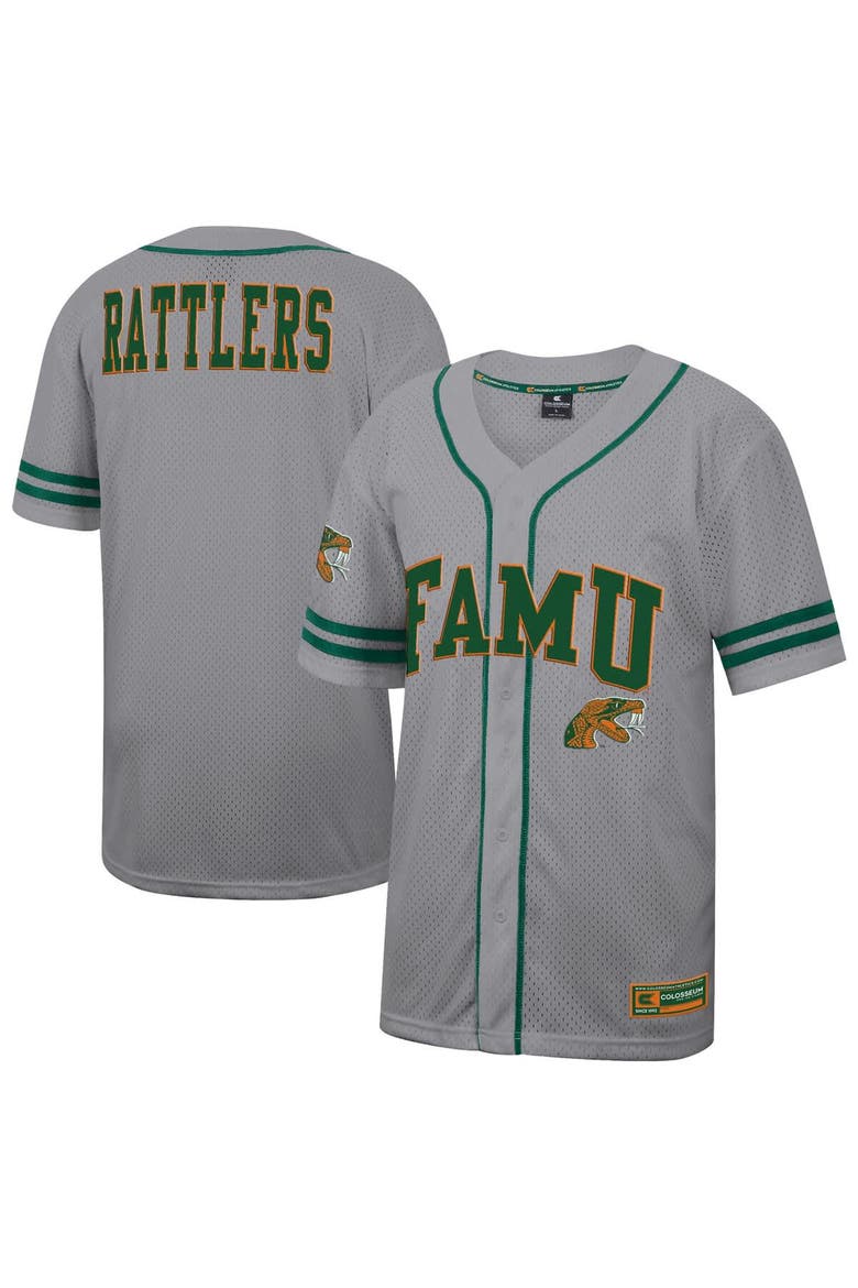 Men's Colosseum Gray Florida A&M Rattlers Free Spirited Baseball Jersey, Main, color, Gray