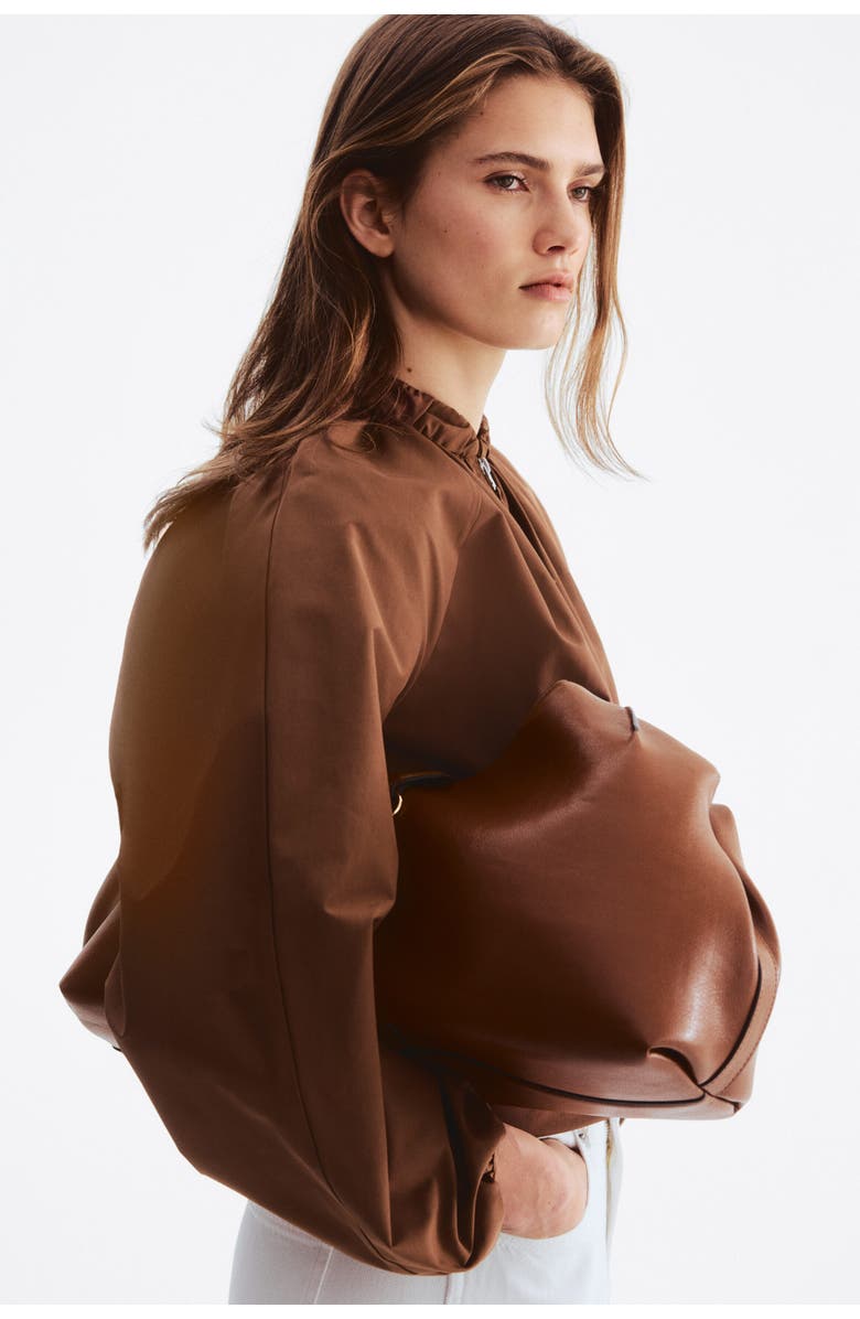 H&M Gathered Bomber Jacket, Alternate, color, Brown
