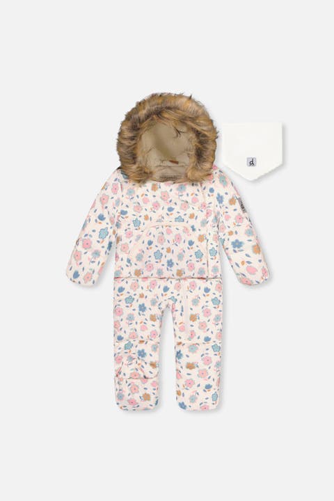 Floral Snug Car Seat Fleece Neckwarmer One Piece Snowsuit