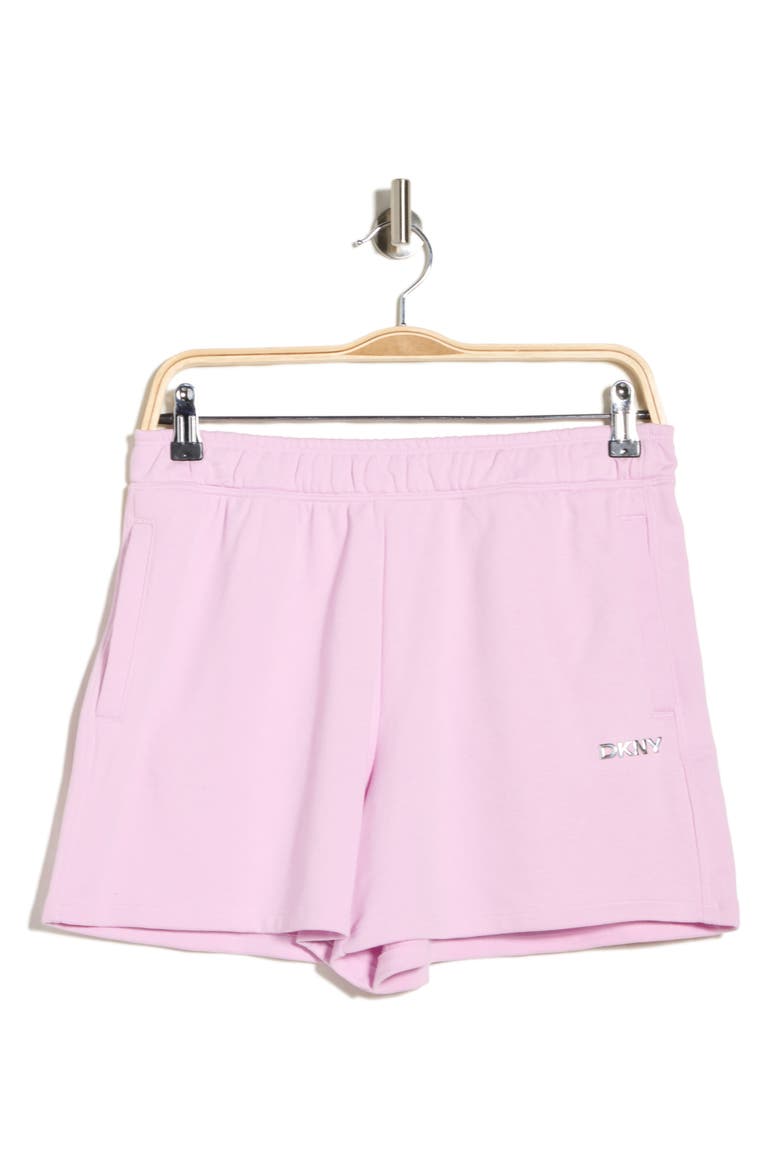 Metallic Logo High Rise French Terry Shorts, Alternate, color, PINK LAVENDER