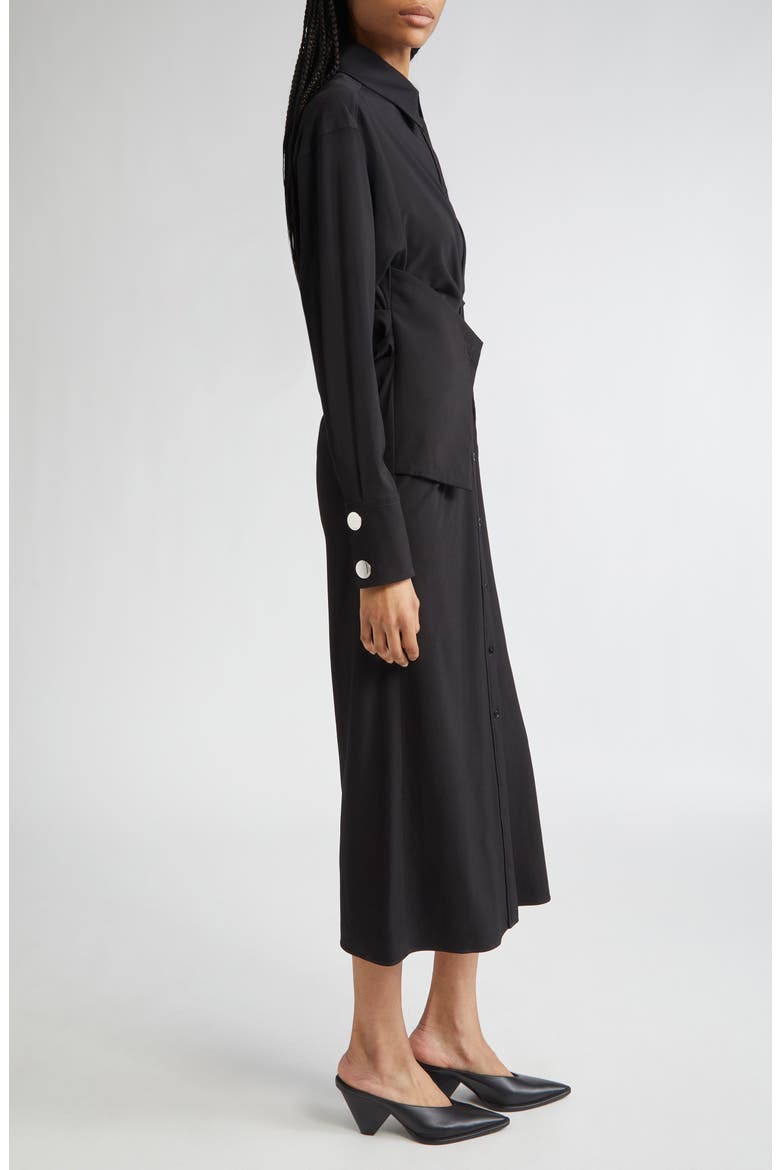 Pirania Ruched Long Sleeve Midi Shirtdress, Alternate, color, BLACK