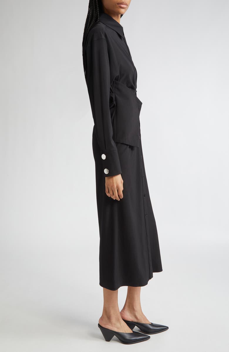 SPORTMAX Pirania Ruched Long Sleeve Midi Shirtdress, Alternate, color, Black