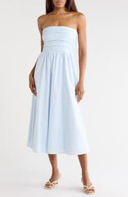 WAYF <p>Ruched Strapless Midi Dress</p>