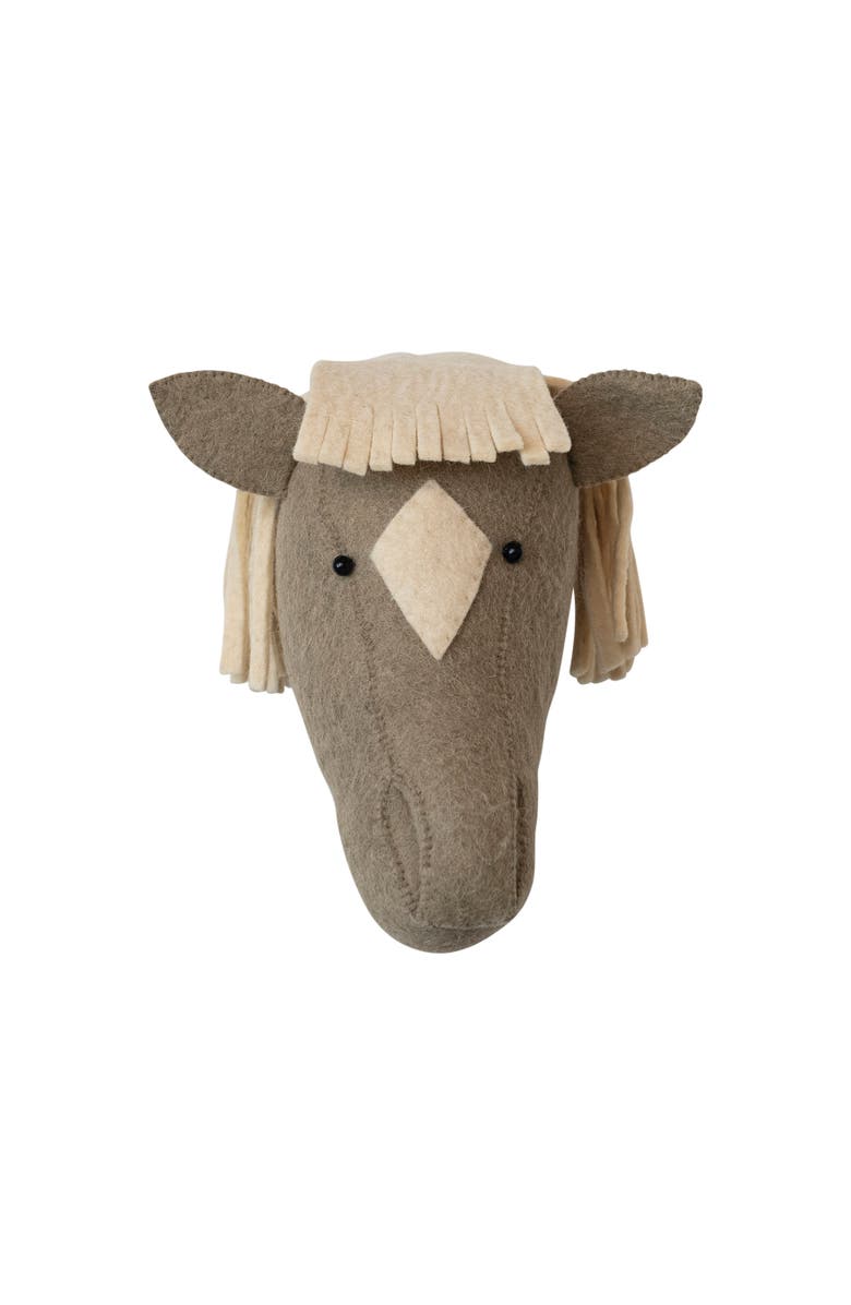 Storied Home Handmade Wool Felt Horse Head Wall Hanging, Main, color, Grey