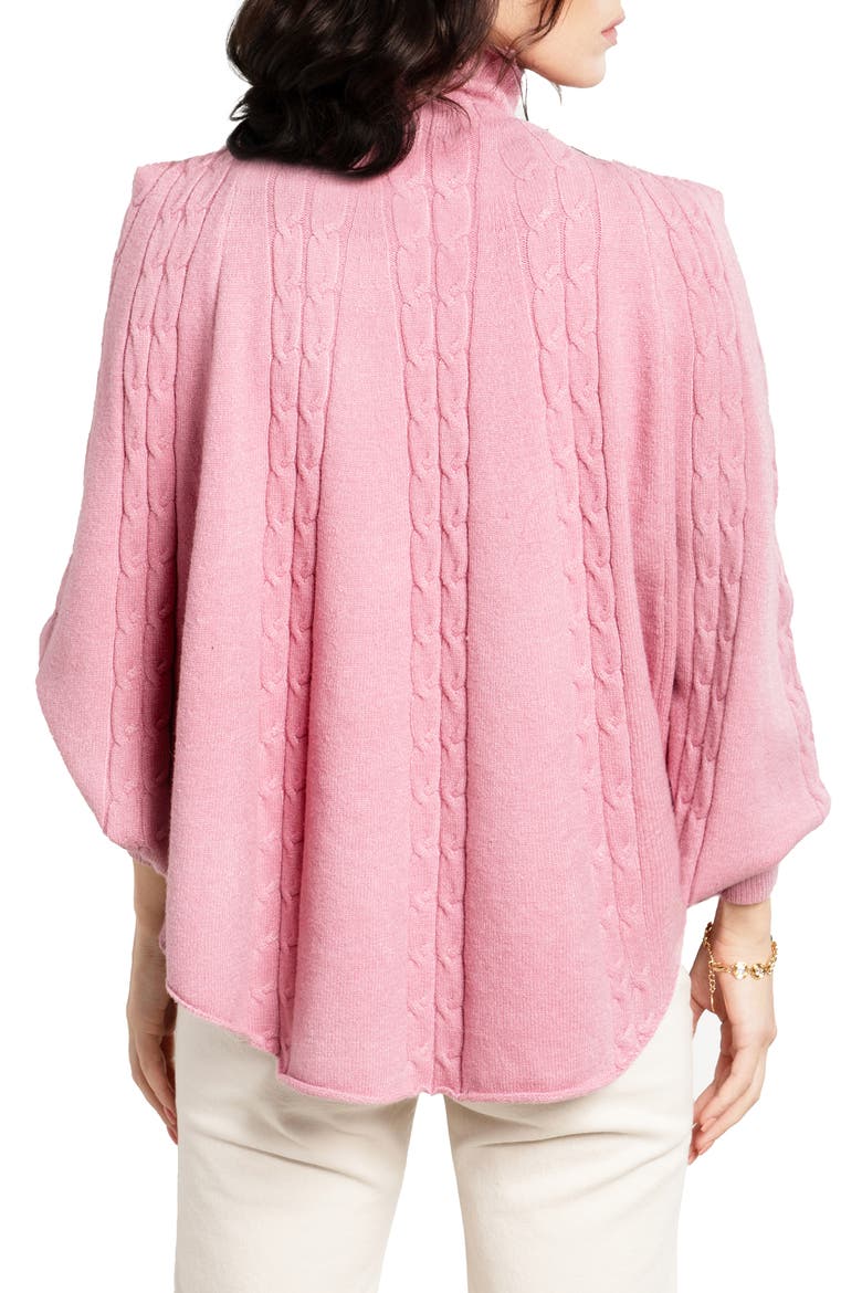 Batwing Sleeve Cable Knit Poncho Sweater, Alternate, color, PINK