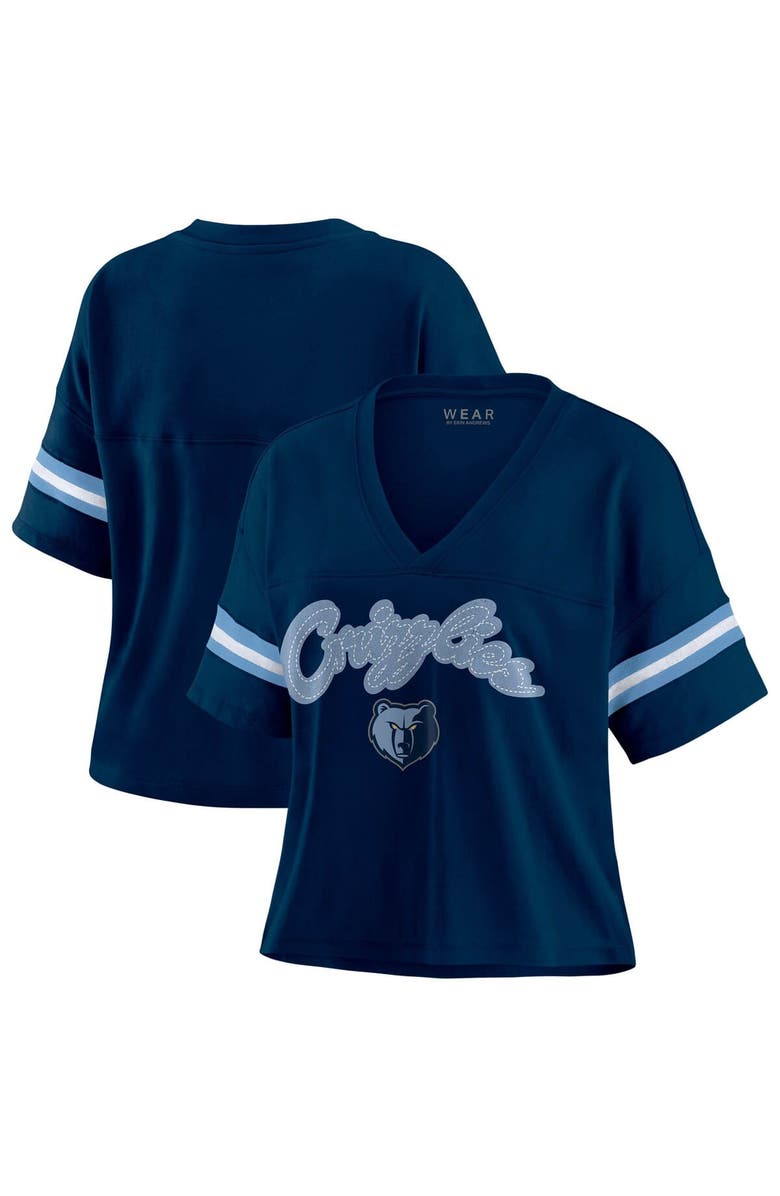 WEAR by Erin Andrews Women's WEAR by Erin Andrews Navy Memphis Grizzlies Plus Size Color Block Boxy V-Neck T-Shirt, Alternate, color, Navy