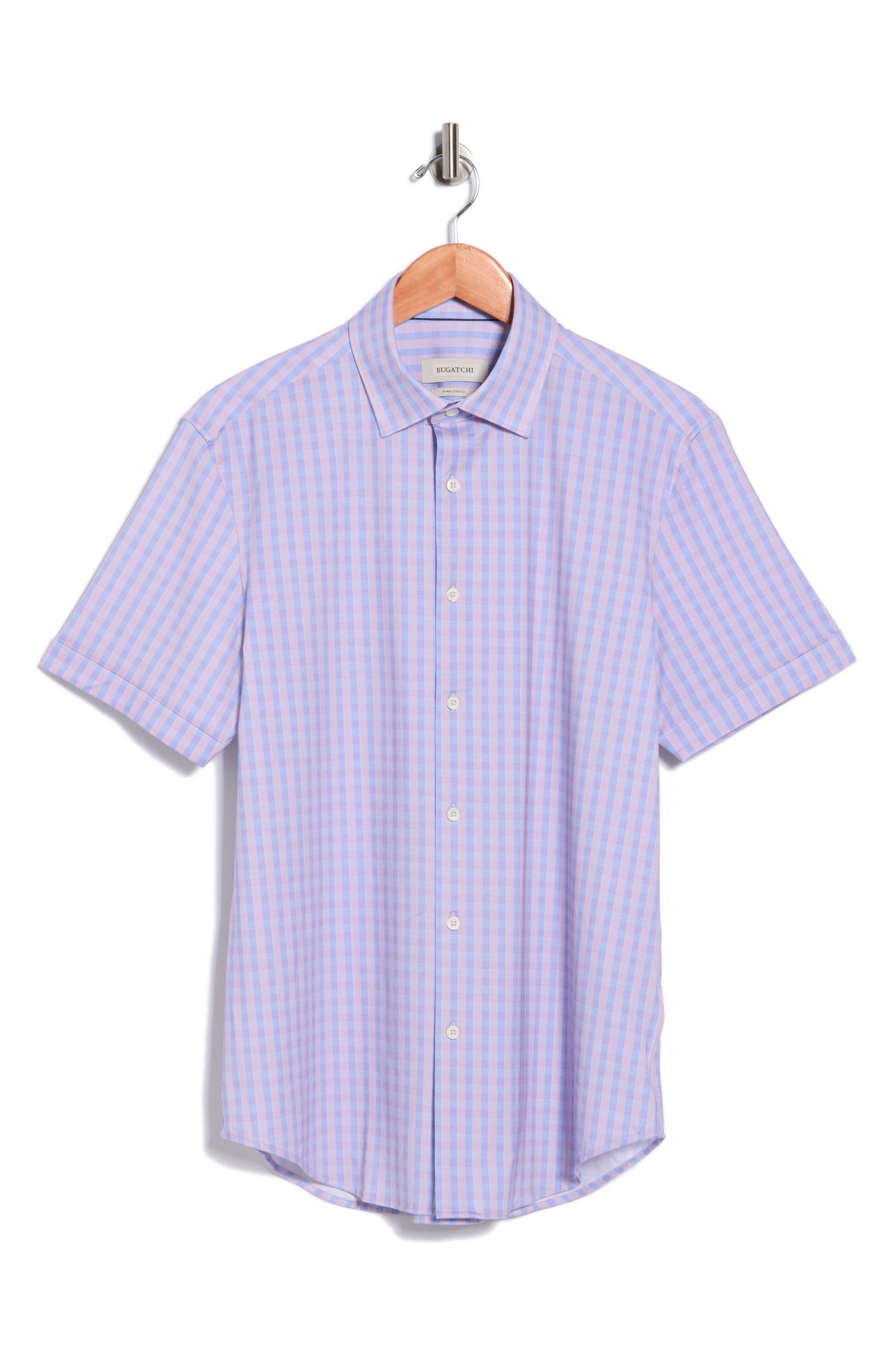 Bugatchi Plaid Stretch Cotton Short Sleeve Button-Up Shirt