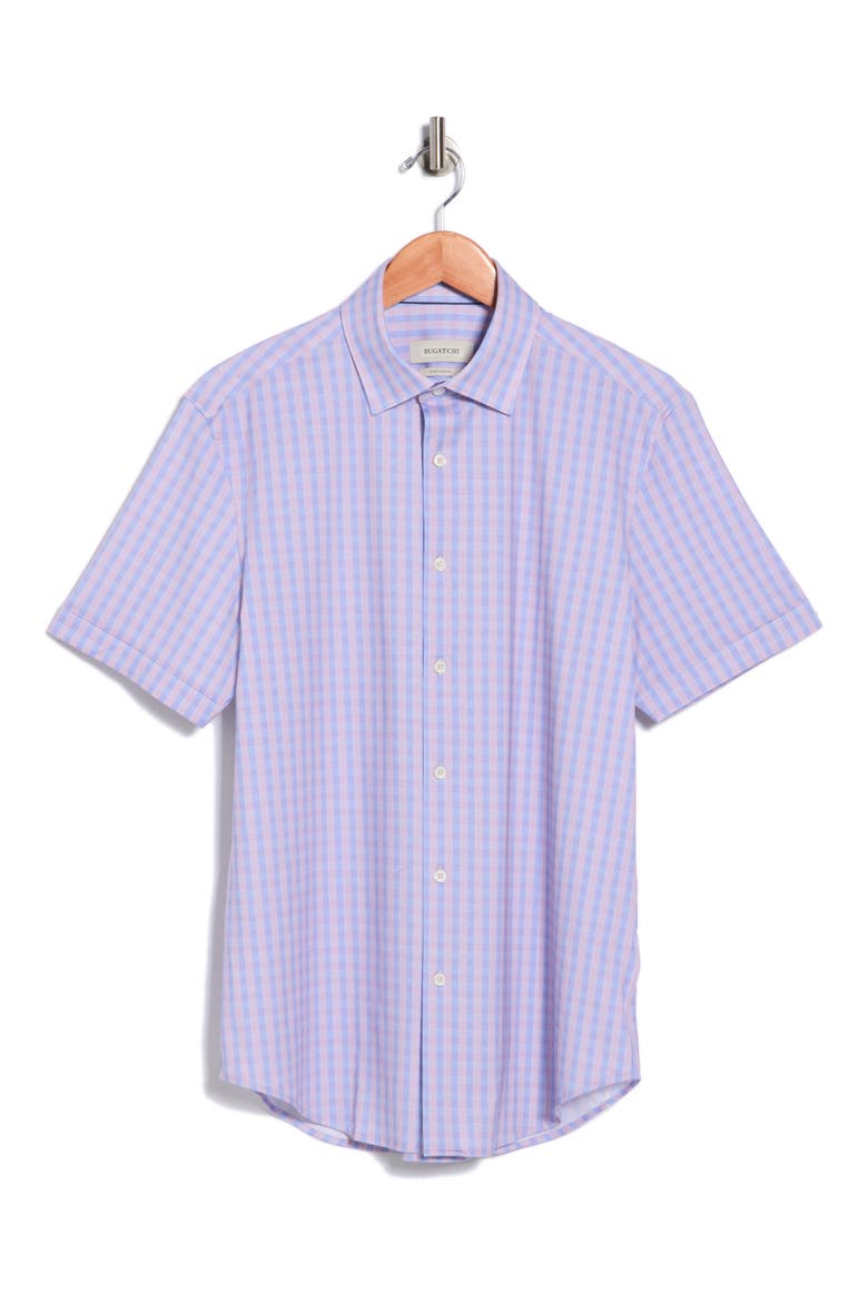 Plaid Stretch Cotton Short Sleeve Button-Up Shirt, Alternate, color, DUSTY PINK