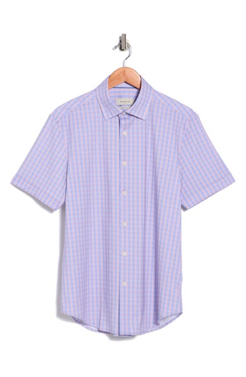 Plaid Stretch Cotton Short Sleeve Button-Up Shirt