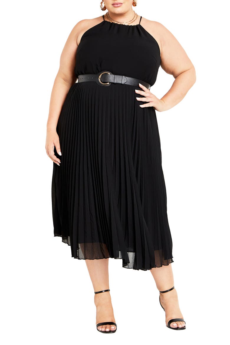 Sleeveless Pleat Dress, Main, color, BLACK