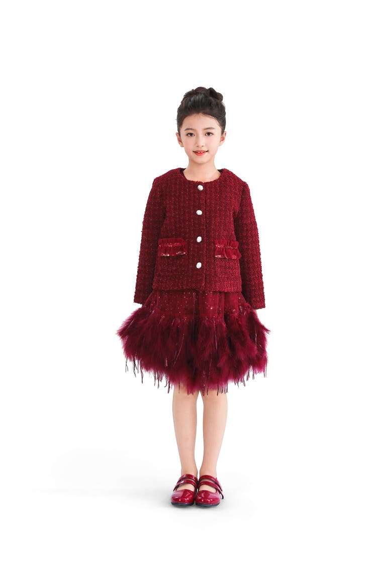 Tweed Button-Up Jacket, Main, color, Red