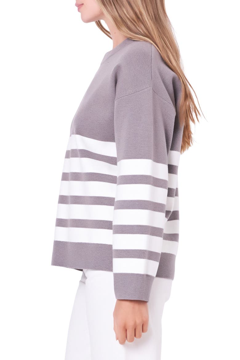Stripe Crewneck Sweater, Alternate, color, HEATHER GREY/WHITE