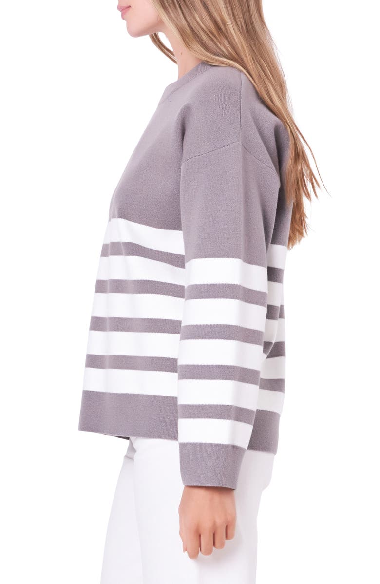 English Factory Stripe Crewneck Sweater, Alternate, color, Heather Grey/ White