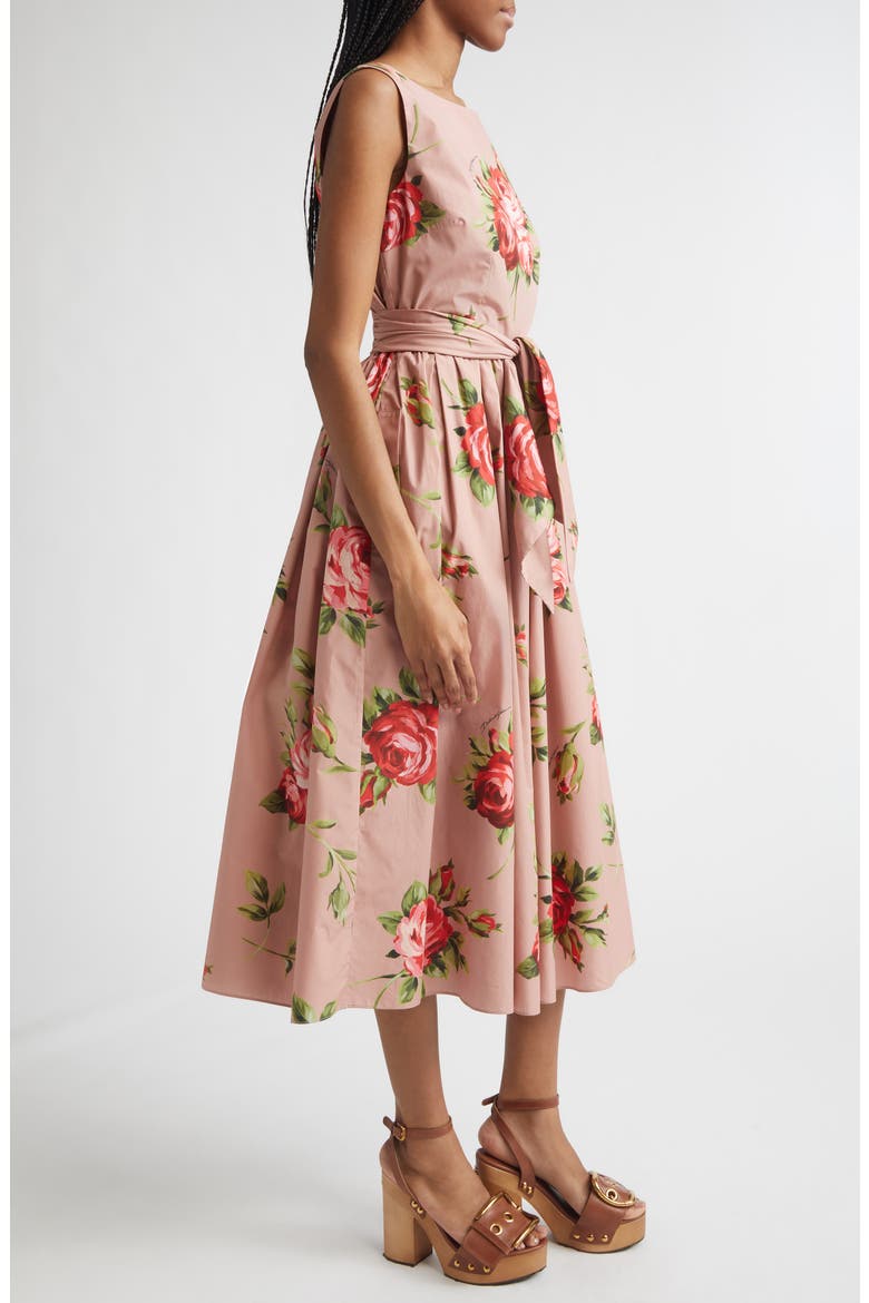 Rose Bouquet Print Gathered Cotton Poplin Dress, Alternate, color, BOUQUET ROSE F.ROSA