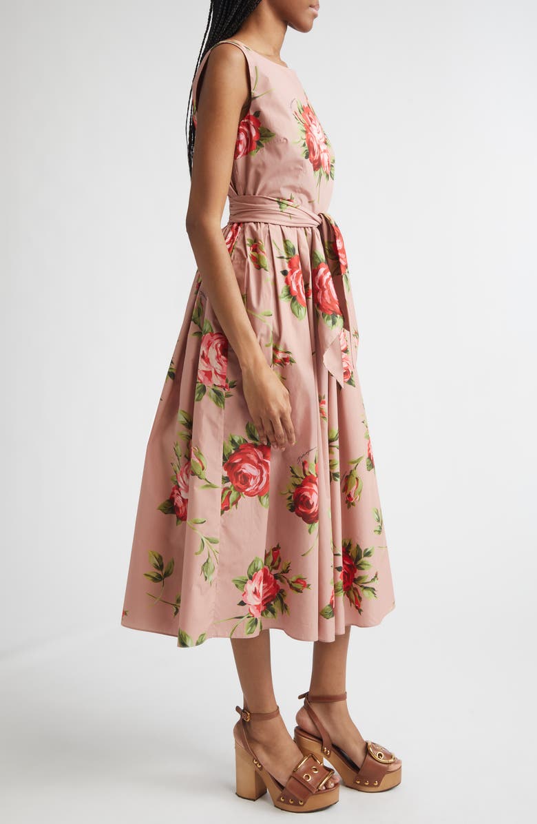 Dolce&Gabbana Rose Bouquet Print Gathered Cotton Poplin Dress, Alternate, color, Bouquet Rose F.rosa