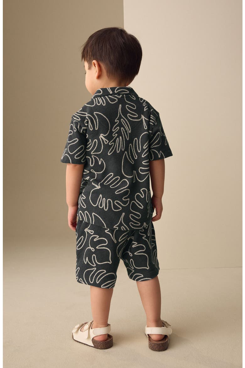 Kids' Palm Leaf Button-Up Shirt & Shorts Set, Alternate, color, BLACK