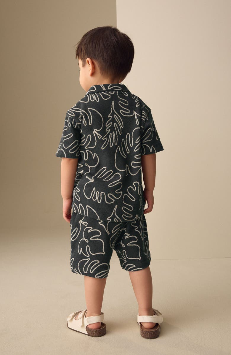 NEXT Kids' Palm Leaf Button-Up Shirt & Shorts Set, Alternate, color, Black